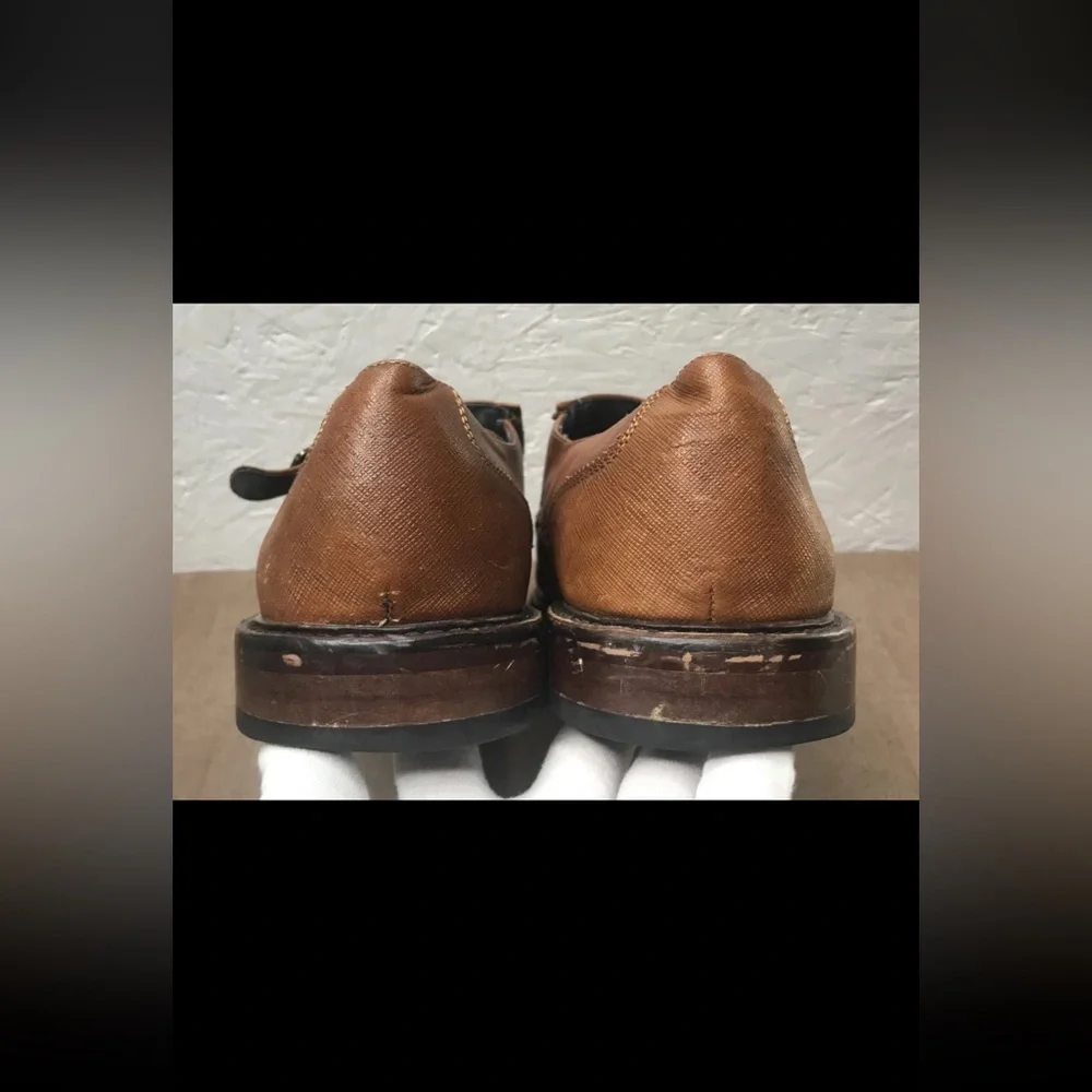 Aston Grey Bussiere Men's Dress Shoes Double Monk Strap Brown Leather Size 10